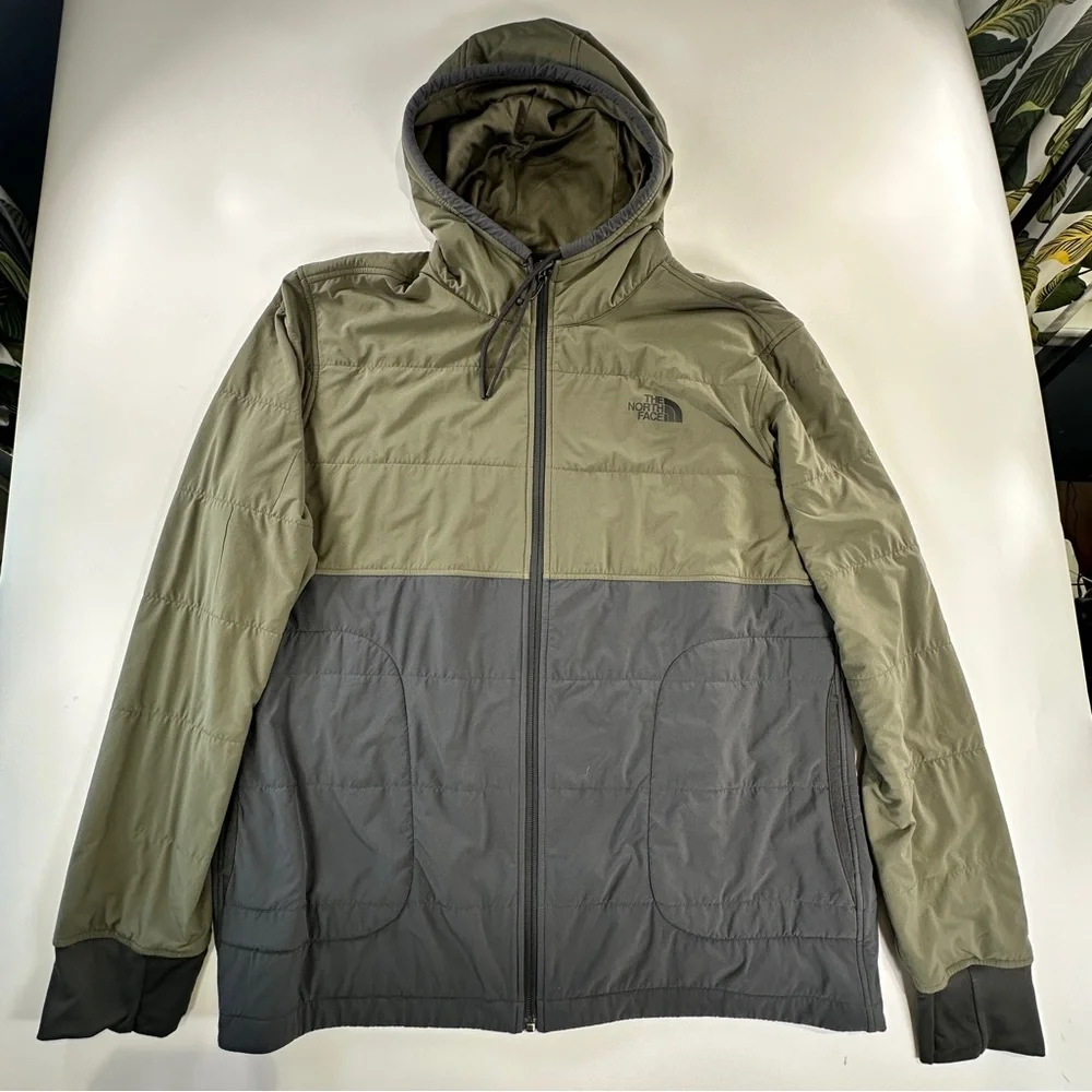 The North Face Men's Olive and Gray Puffer Jacket - Picture 2 of 14